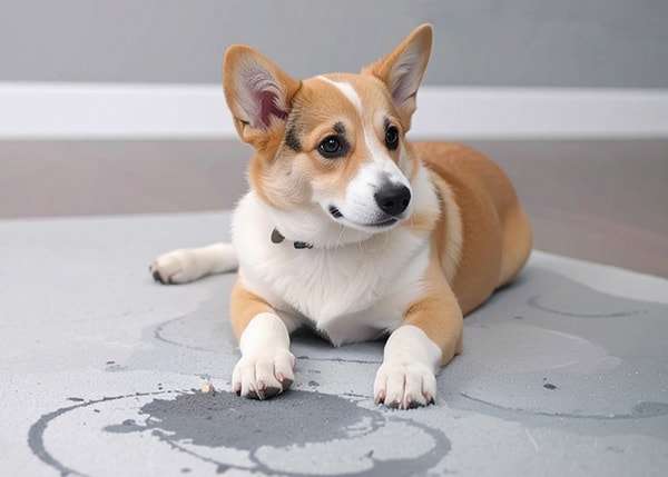 Dog with carpet stain